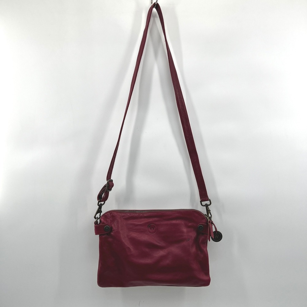 Wanderers Travel Co Crossbody Bag Red Double Zip Leather Clutch